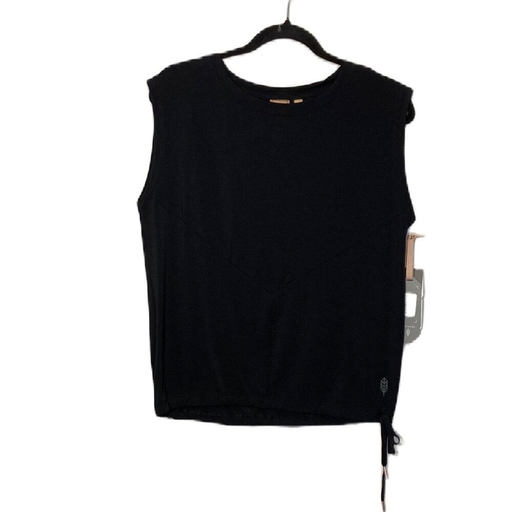Indygena Black Goma Tank Top Deep Black Waist Tie Workout Summer Top Size XS